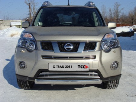 Защита передняя (переднего бампера) нижняя (овальная) 75х42 мм на Ниссан Икс-Трейл Т31 (Nissan X-Trail 2011-2014)