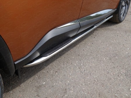 Пороги овальные гнутые с накладкой 75х42 мм на Ниссан Мурано ( Nissan Murano 2016-)