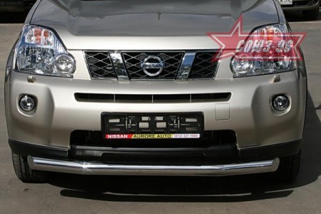 Защита переднего бампера d 76 (труба) на Ниссан Икс-Трейл (Nissan X-Trail 2007-2010)