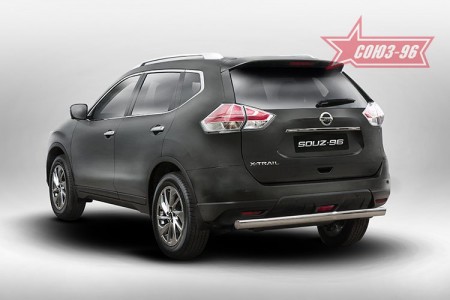 Защита заднего бампера 75x42 овальная Ниссан Икс-Трейл (Nissan X-Trail 2015-)