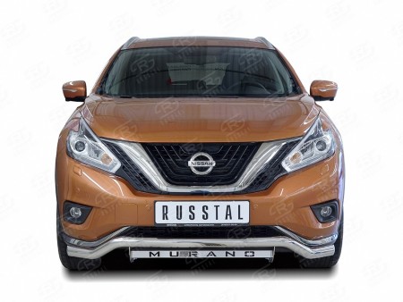 Защита переднего бампера D63 волна с надписью на Ниссан Мурано ( Nissan Murano 2016-)
