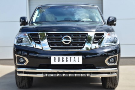 Защита переднего бампера d63 (секции) d63 (уголки)+d42 (зубы) Nissan Patrol 2014-