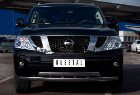 Защита переднего бампера d75/42х75/42 овалы на Ниссан Патрол (Nissan Patrol 2010-2013)