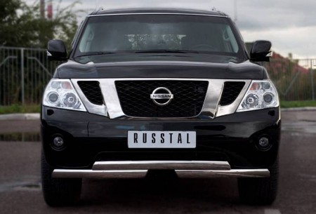 Защита переднего бампера d75х42/75х42 ступень на Ниссан Патрол (Nissan Patrol 2010-2013)