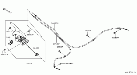 Трос стояночного тормоза левый ( ручника) на Nissan Sentra B17 ( 2014-), Tiida C13 ( 2014-) 365313DD0A 