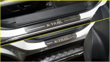 Накладки на пороги (лист шлифованный надпись X-Trail) для NISSAN X-Trail ( T33 ) 4WD HYBRID 2024-/ NISXTR2407 TCC